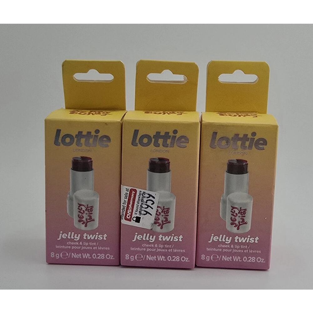 3 Tubes Lottie London Jelly Twist Berry Burst, Cheek & Lip Tint, 0.28 oz